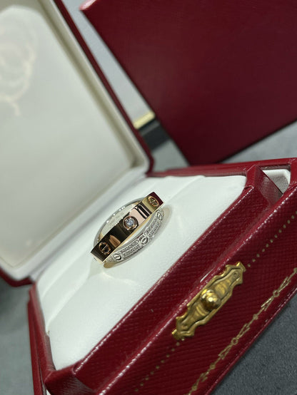 [Riva Jewelry ]LOVE PINK GOLD SILVER DIAMOND DOUBLE RING