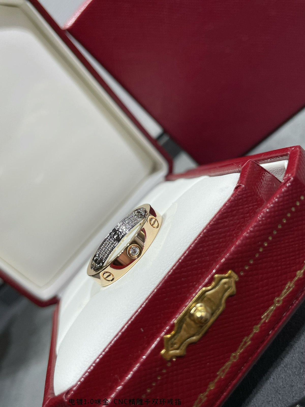 [Riva Jewelry ]LOVE PINK GOLD SILVER DIAMOND DOUBLE RING