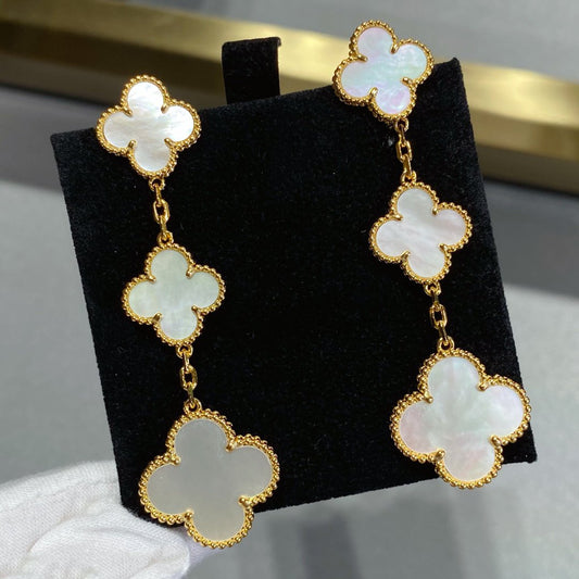 [Riva Jewelry ]CLOVER MOP 3 MOTIFS GOLD EARRINGS