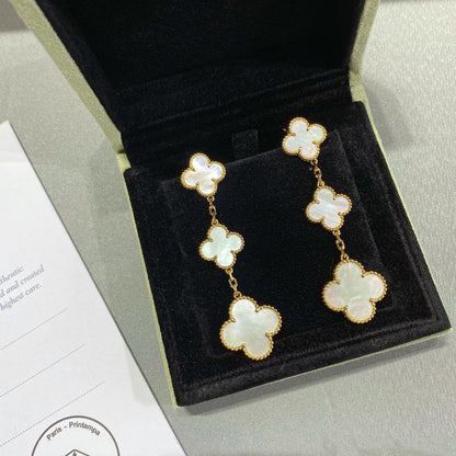 [Riva Jewelry ]CLOVER MOP 3 MOTIFS GOLD EARRINGS