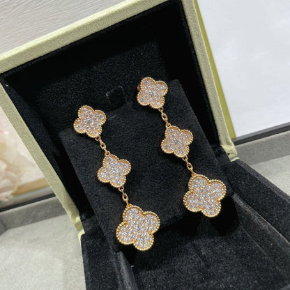 [Riva Jewelry ]CLOVER 3 MOTIFS DIAMOND PAVED ROSE GOLD EARRINGS