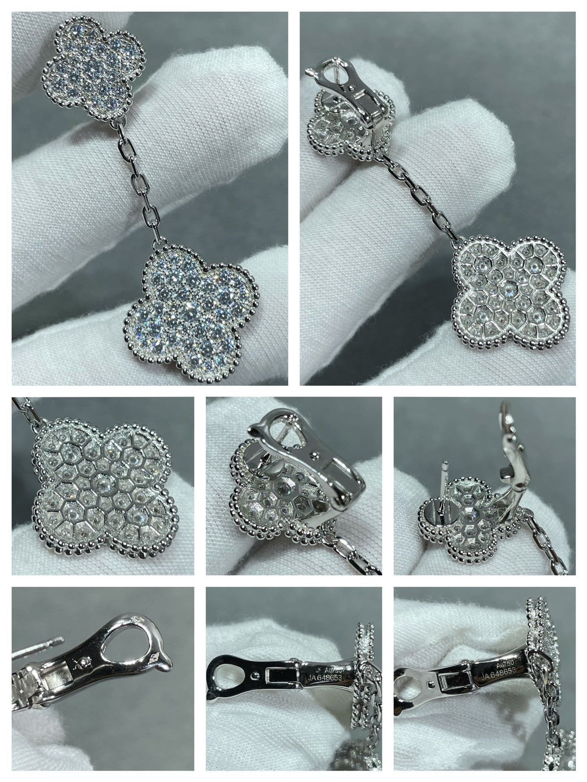 [Riva Jewelry ]CLOVER 2 MOTIFS DIAMOND PAVED SILVER EARRINGS