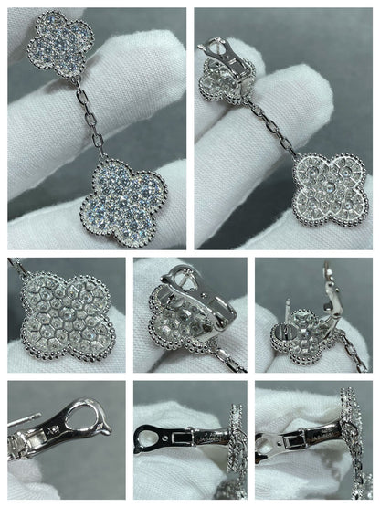 [Riva Jewelry ]CLOVER 2 MOTIFS DIAMOND PAVED SILVER EARRINGS