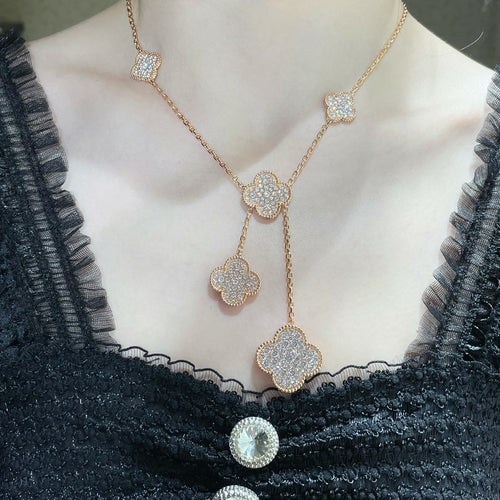[Riva Jewelry ]CLOVER 6 MOTIF DIAMOND PAVED NECKLACE