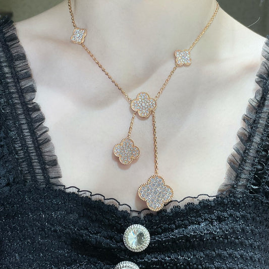 [Riva Jewelry ]CLOVER 6 MOTIF DIAMOND PAVED NECKLACE