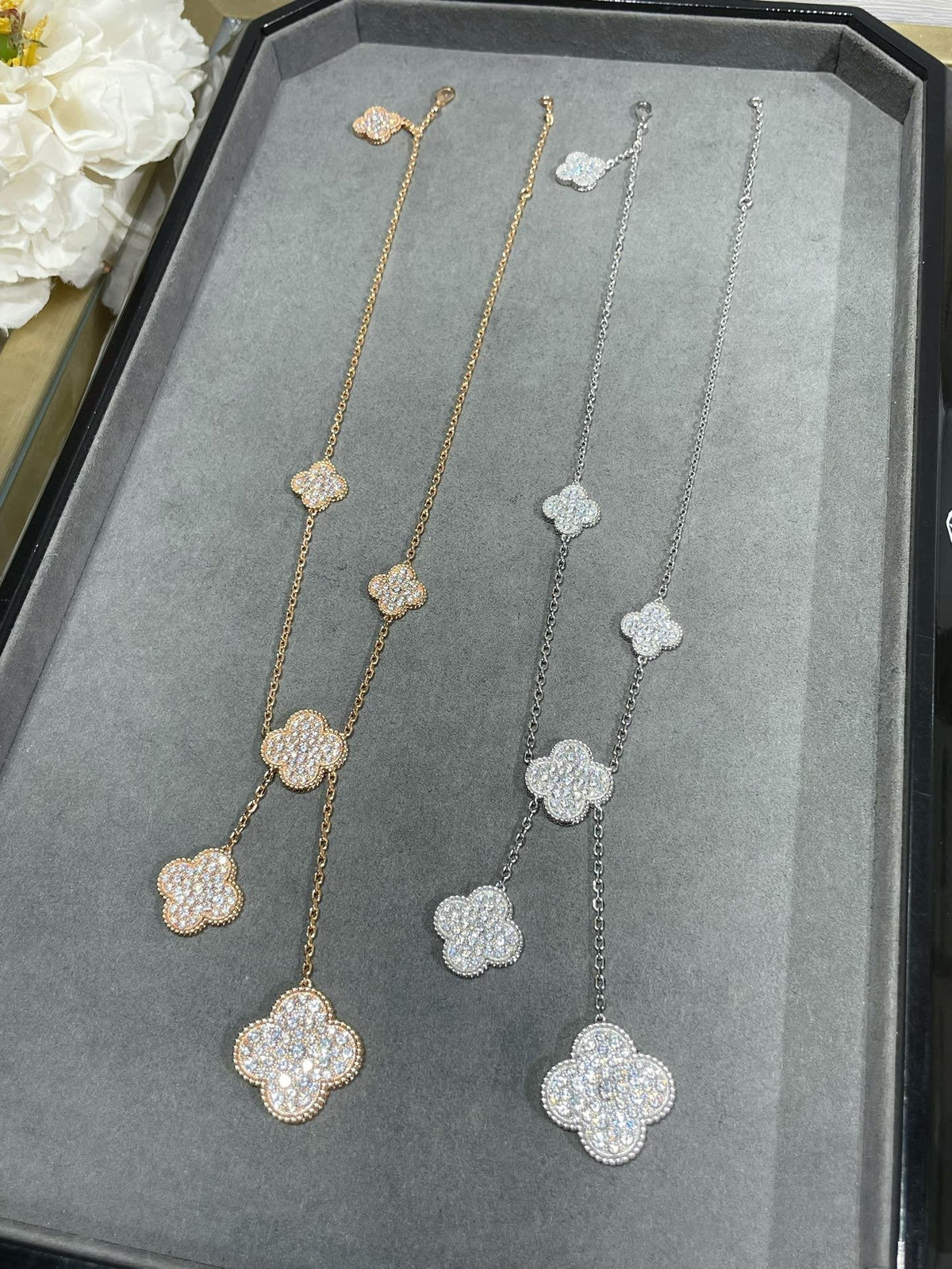 [Riva Jewelry ]CLOVER 6 MOTIF DIAMOND PAVED NECKLACE