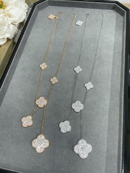 [Riva Jewelry ]CLOVER 6 MOTIF DIAMOND PAVED NECKLACE