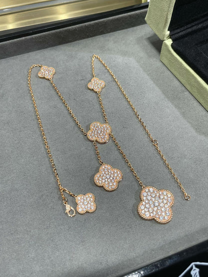 [Riva Jewelry ]CLOVER 6 MOTIF DIAMOND PAVED NECKLACE