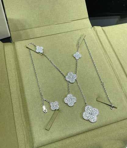 [Riva Jewelry ]CLOVER 6 MOTIF DIAMOND PAVED NECKLACE