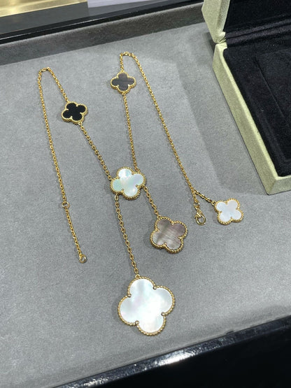 [Riva Jewelry ]CLOVER 6 MOTIF MOP ONYX GOLD NECKLACE
