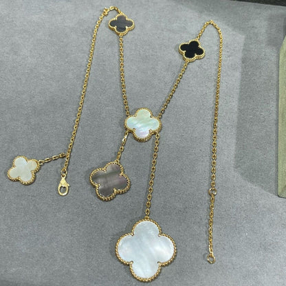 [Riva Jewelry ]CLOVER 6 MOTIF MOP ONYX GOLD NECKLACE