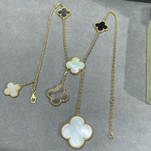 [Riva Jewelry ]CLOVER 6 MOTIF MOP ONYX GOLD NECKLACE