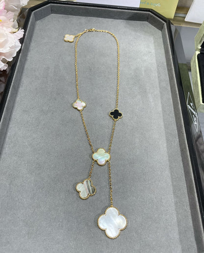 [Riva Jewelry ]CLOVER 6 MOTIF MOP ONYX GOLD NECKLACE
