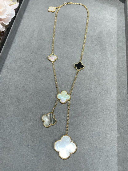 [Riva Jewelry ]CLOVER 6 MOTIF MOP ONYX GOLD NECKLACE