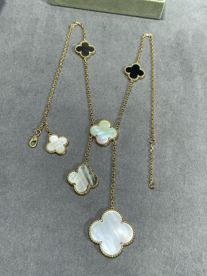 [Riva Jewelry ]CLOVER 6 MOTIF MOP ONYX GOLD NECKLACE