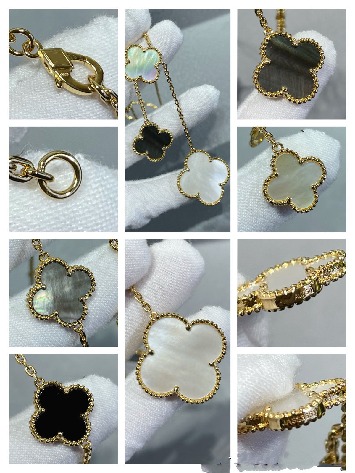 [Riva Jewelry ]CLOVER 6 MOTIF MOP ONYX GOLD NECKLACE