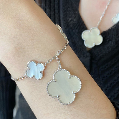 [Riva Jewelry ]CLOVER 5 MOTIF WHITE MOP SILVER BRACELET