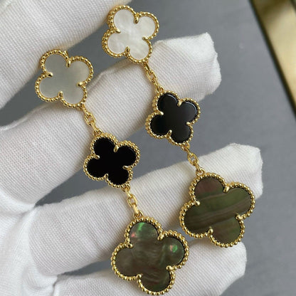 [Riva Jewelry ]CLOVER 3 MOTIF MOP ONYX DARK MOP PINK GOLD EARRINGS