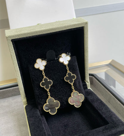 [Riva Jewelry ]CLOVER 3 MOTIF MOP ONYX DARK MOP PINK GOLD EARRINGS