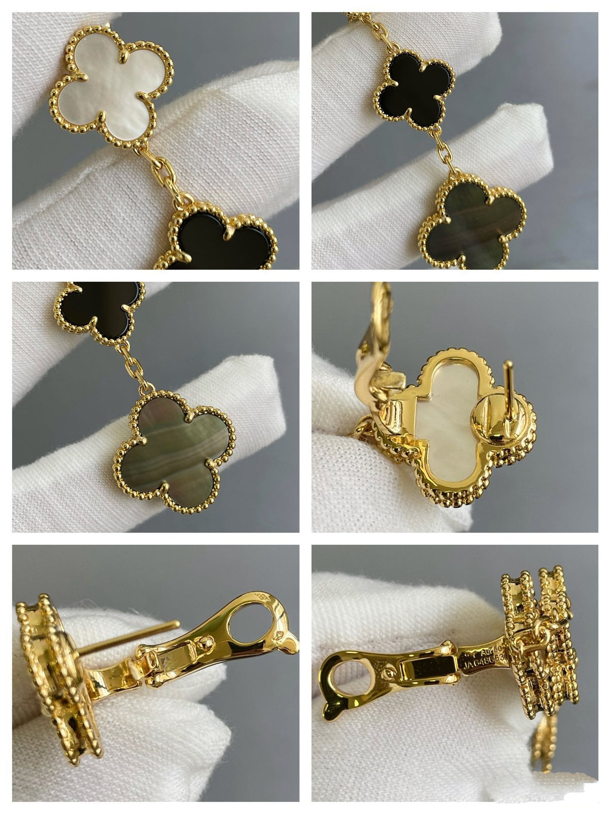 [Riva Jewelry ]CLOVER 3 MOTIF MOP ONYX DARK MOP PINK GOLD EARRINGS