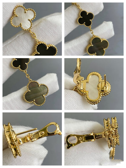 [Riva Jewelry ]CLOVER 3 MOTIF MOP ONYX DARK MOP PINK GOLD EARRINGS