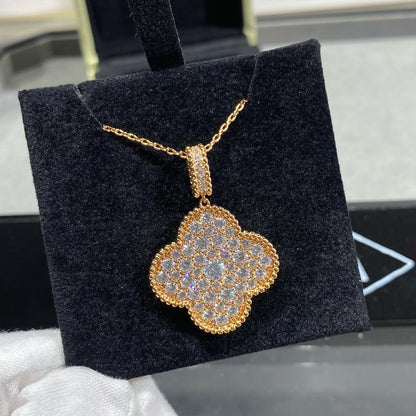 [Riva Jewelry ]CLOVER 25MM LARGE PEDANT DIAMOND PAVED LONG NECKLACE