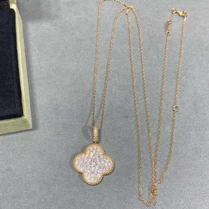 [Riva Jewelry ]CLOVER 25MM LARGE PEDANT DIAMOND PAVED LONG NECKLACE
