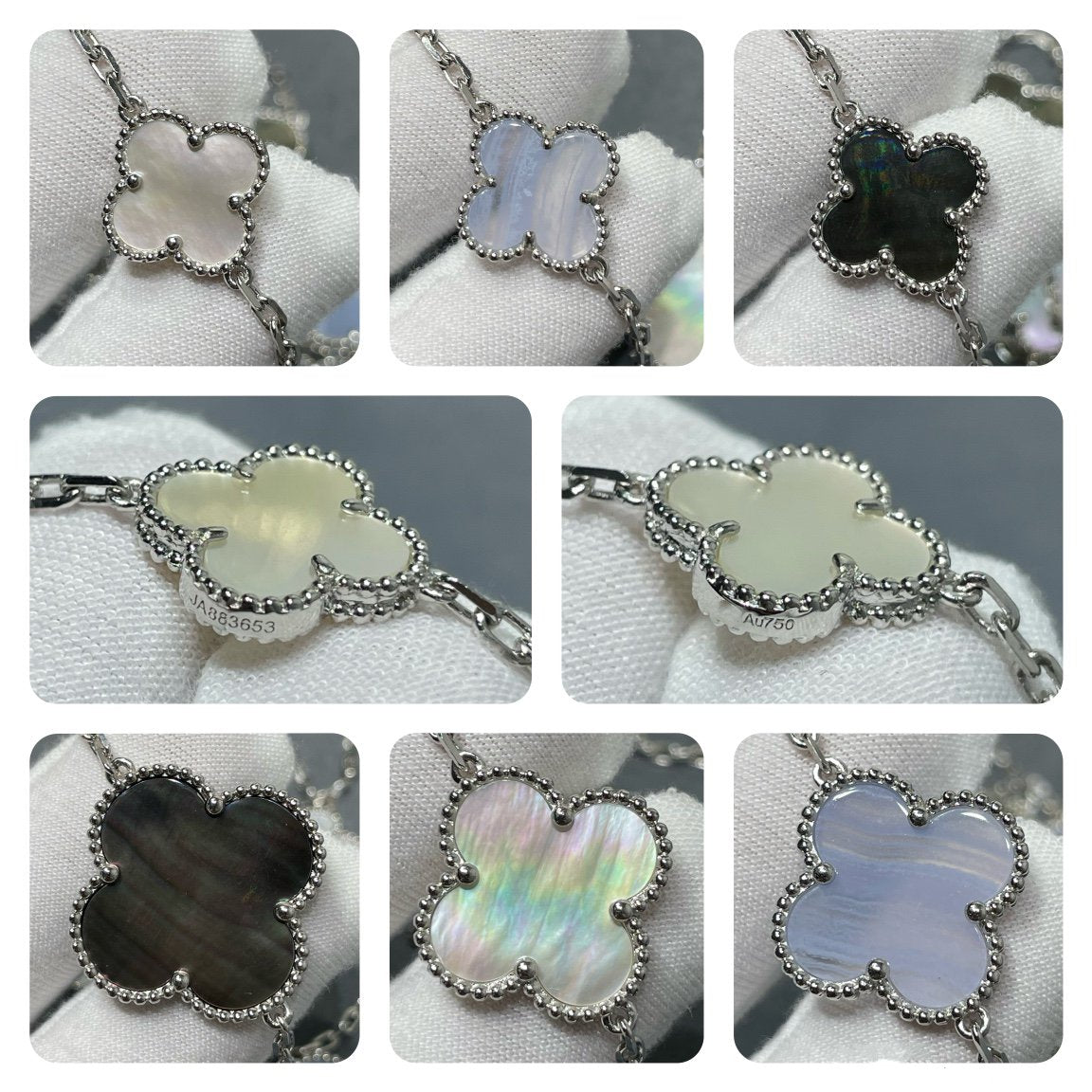 [Riva Jewelry ]CLOVER 16 MOTIF CHALCEDONY MOP SILVER NECKLACE