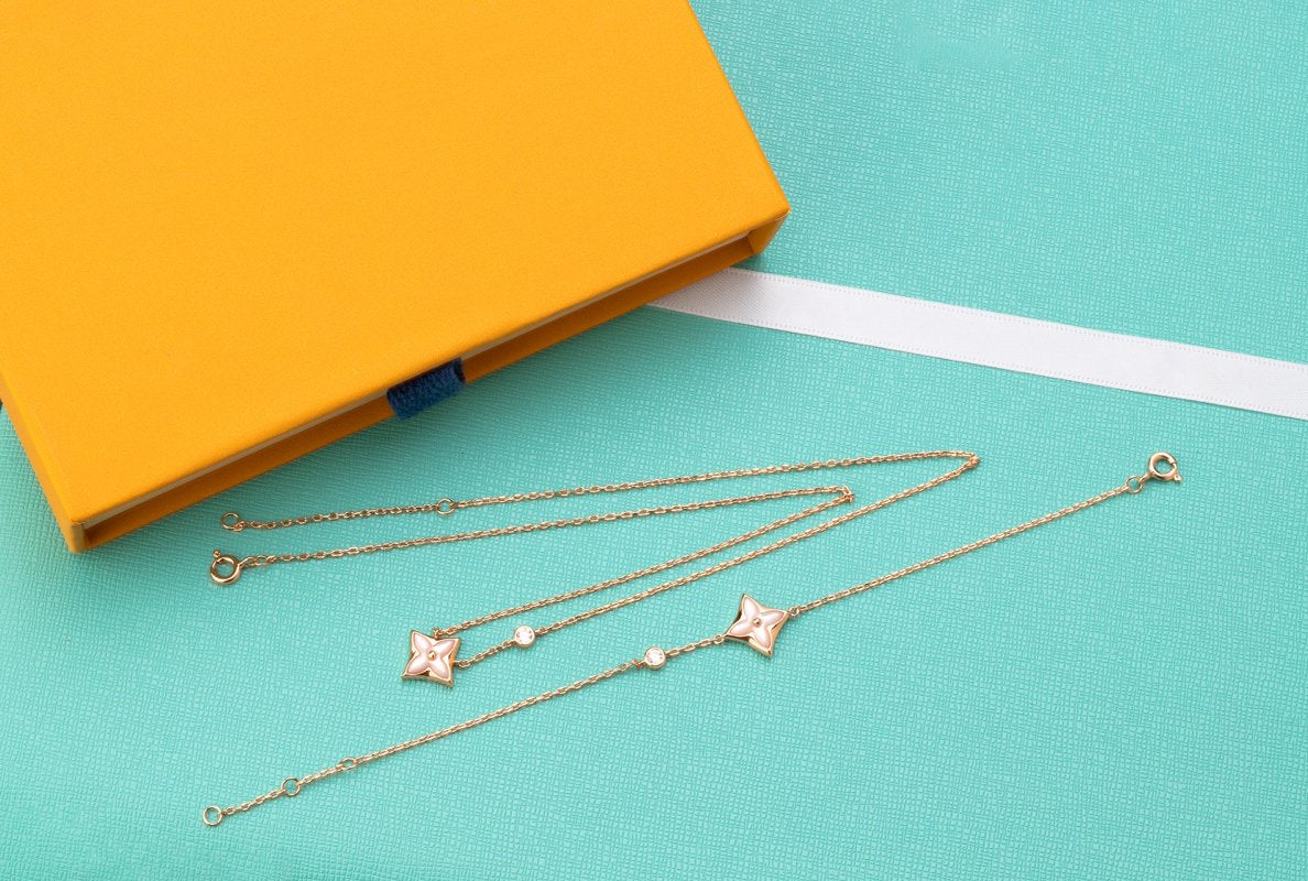 [Riva Jewelry ]STAR PINK MOP 1 DIAMOND PINK GOLD NECKLACE