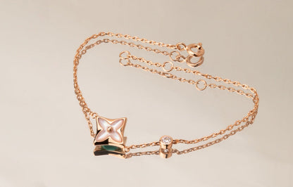 [Riva Jewelry ]STAR PINK MOP 1 DIAMOND PINK GOLD NECKLACE