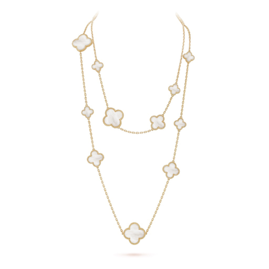 [Riva Jewelry ]CLOVER 16 MOTIF WHITE MOP GOLD NECKLACE