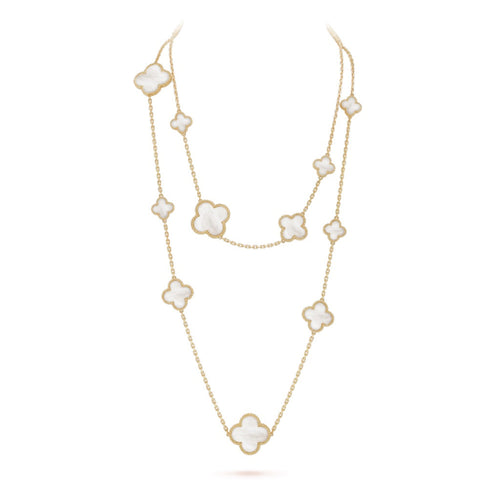 [Riva Jewelry ]CLOVER 16 MOTIF WHITE MOP GOLD NECKLACE
