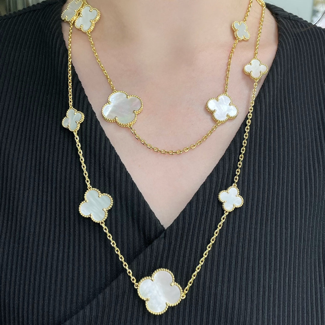 [Riva Jewelry ]CLOVER 16 MOTIF WHITE MOP GOLD NECKLACE
