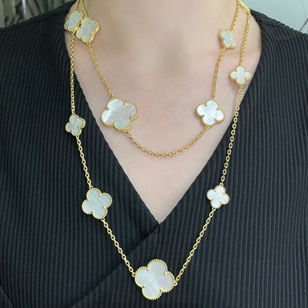 [Riva Jewelry ]CLOVER 16 MOTIF WHITE MOP GOLD NECKLACE