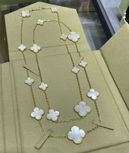 [Riva Jewelry ]CLOVER 16 MOTIF WHITE MOP GOLD NECKLACE