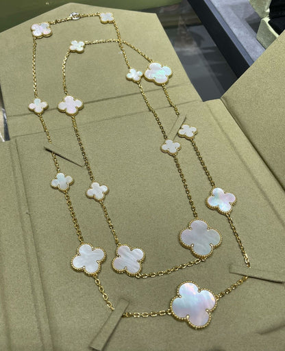 [Riva Jewelry ]CLOVER 16 MOTIF WHITE MOP GOLD NECKLACE