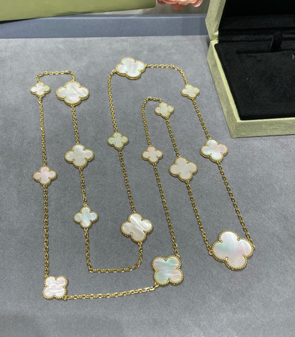 [Riva Jewelry ]CLOVER 16 MOTIF WHITE MOP GOLD NECKLACE