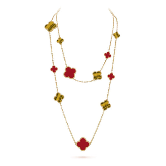 [Riva Jewelry ]CLOVER 16 MOTIF CARNELIAN TIGER EYE ROSE GOLD NECKLACE