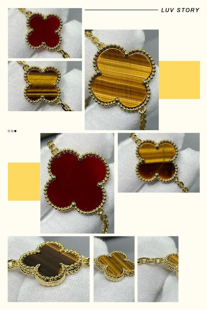 [Riva Jewelry ]CLOVER 16 MOTIF CARNELIAN TIGER EYE ROSE GOLD NECKLACE