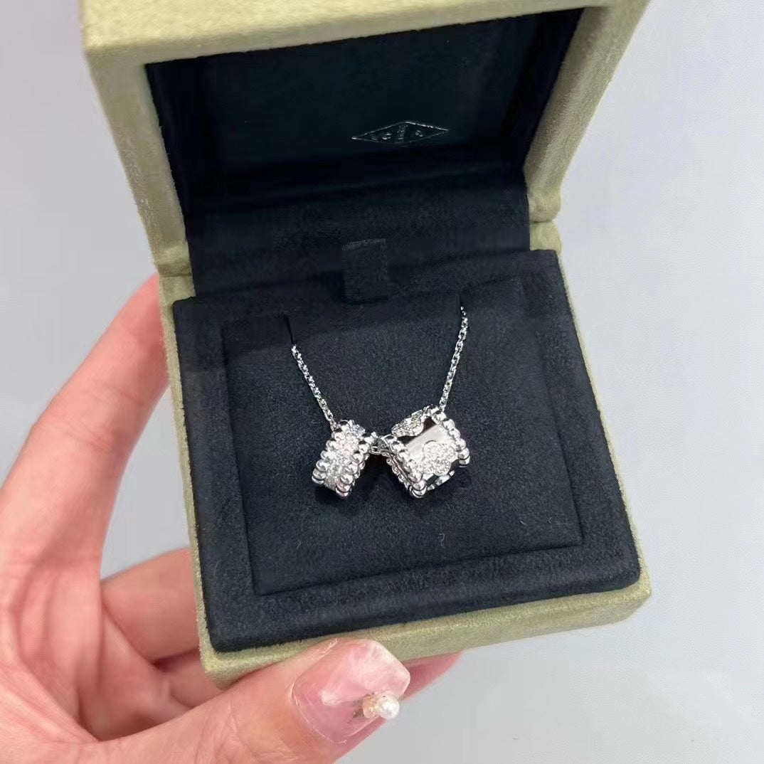 [Riva Jewelry ]PERLEE DOUBLE PENDANT SILVER DIAMOND NECKLACE