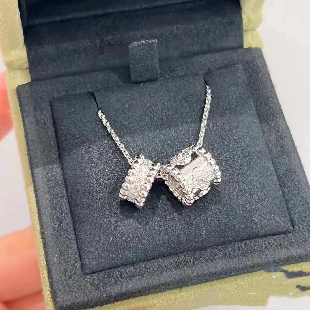 [Riva Jewelry ]PERLEE DOUBLE PENDANT SILVER DIAMOND NECKLACE