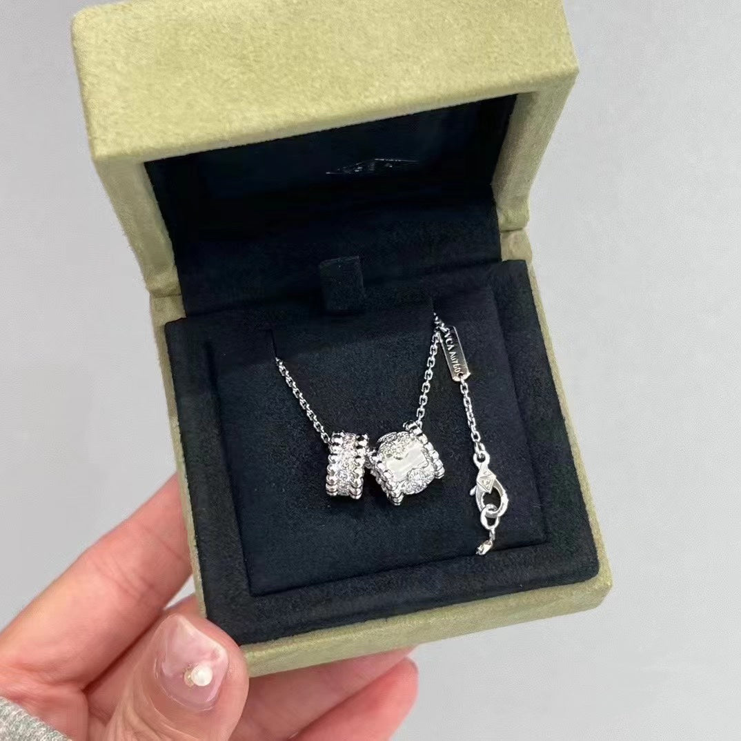 [Riva Jewelry ]PERLEE DOUBLE PENDANT SILVER DIAMOND NECKLACE