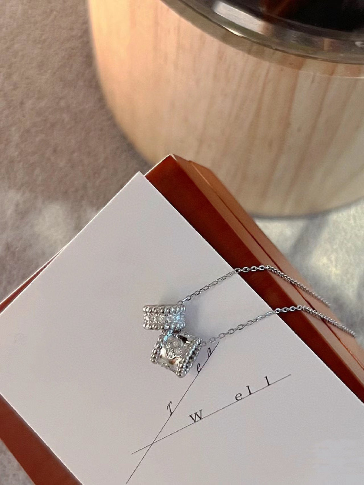 [Riva Jewelry ]PERLEE DOUBLE PENDANT SILVER DIAMOND NECKLACE