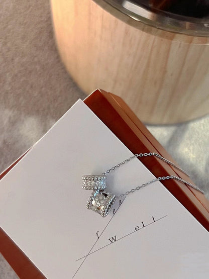 [Riva Jewelry ]PERLEE DOUBLE PENDANT SILVER DIAMOND NECKLACE