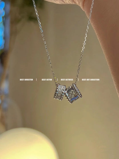[Riva Jewelry ]PERLEE DOUBLE PENDANT SILVER DIAMOND NECKLACE
