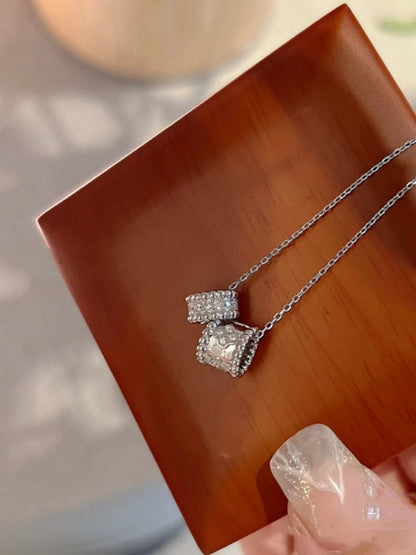 [Riva Jewelry ]PERLEE DOUBLE PENDANT SILVER DIAMOND NECKLACE