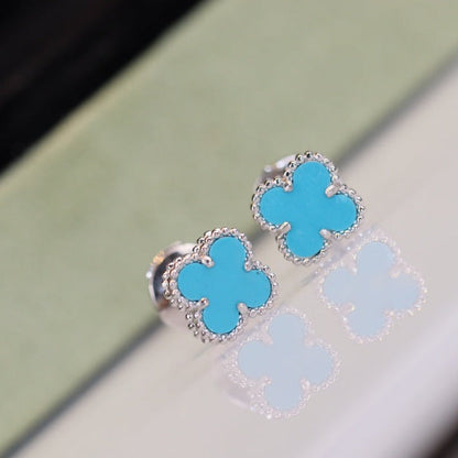 [Riva Jewelry ]CLOVER MINI TURQUOISE SILVER STUD EARRINGS