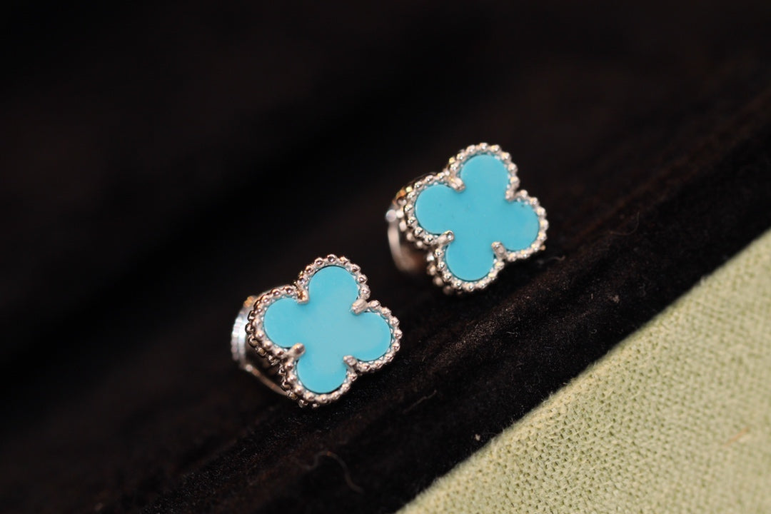[Riva Jewelry ]CLOVER MINI TURQUOISE SILVER STUD EARRINGS