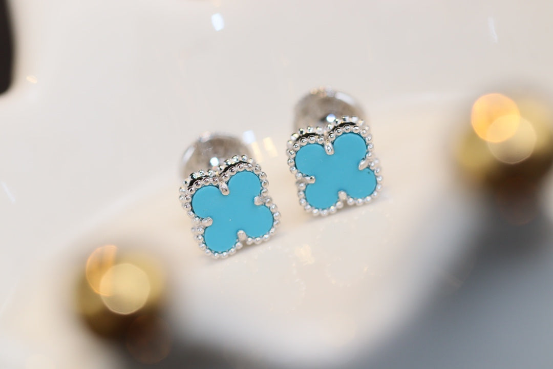 [Riva Jewelry ]CLOVER MINI TURQUOISE SILVER STUD EARRINGS