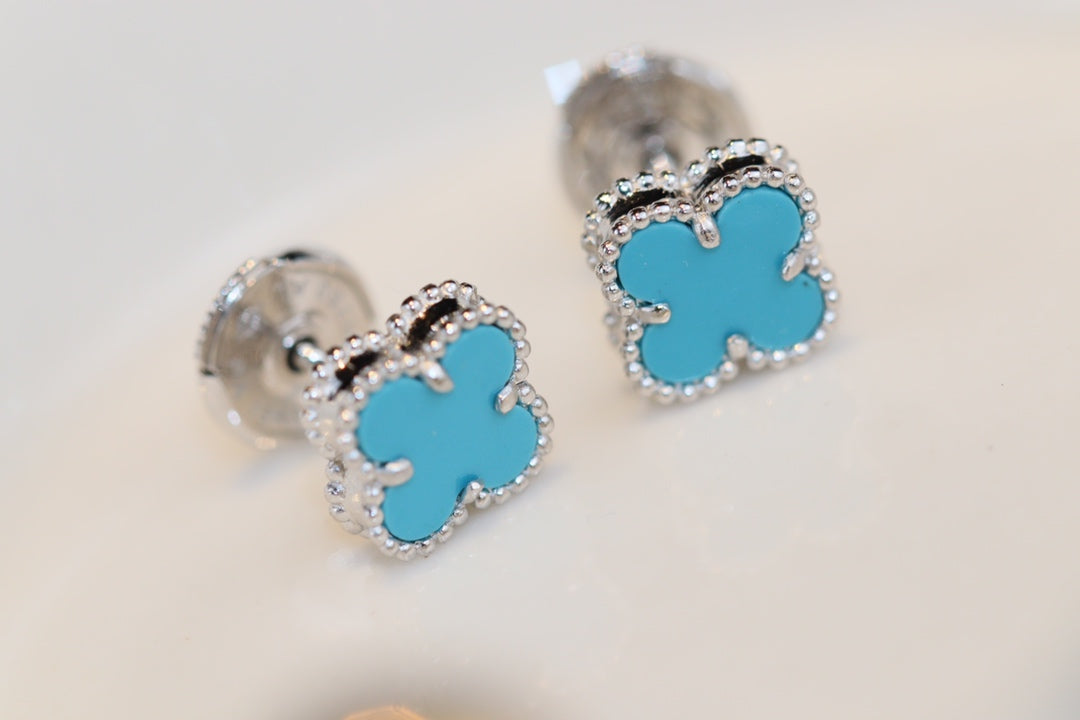 [Riva Jewelry ]CLOVER MINI TURQUOISE SILVER STUD EARRINGS